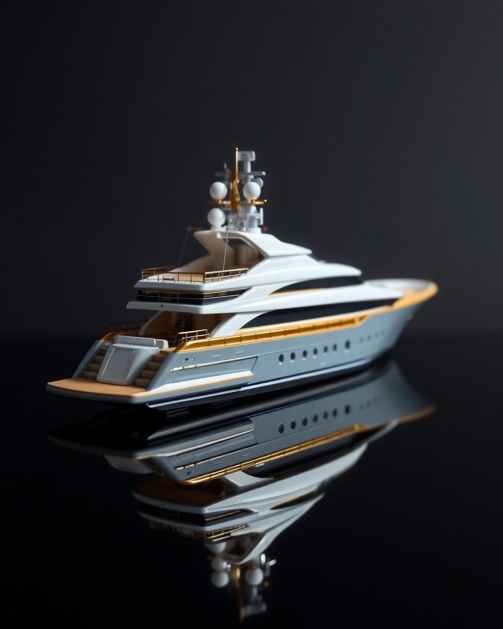 Detailed scale model of a luxury superyacht